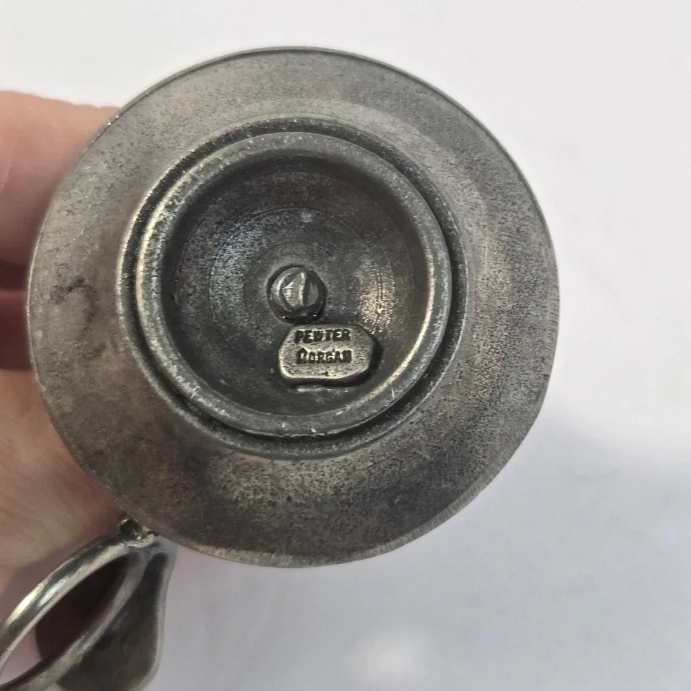 Vintage Morgan Pewter Chamberstick Candlestick Holder with Finger Loop Handle